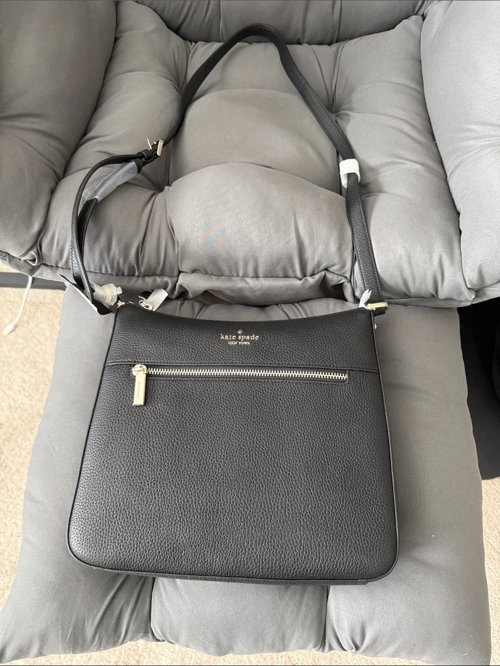 kate spade Black Pebbled Leather Messenger Crossbody